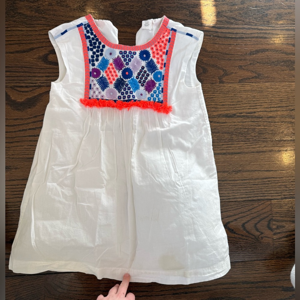 Crewcuts White Dress with Blue, Purple and Coral Embroidery